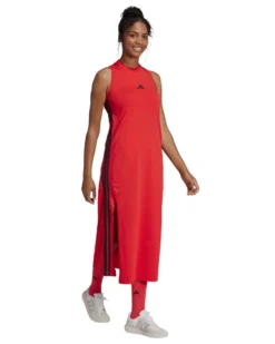 ADIDAS - VESTITINO SMANICATO 3 RIGHE ESSENZIALI ROSSO DA DONNA - JE1206