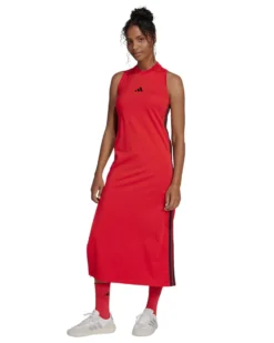 ADIDAS - VESTITINO SMANICATO 3 RIGHE ESSENZIALI ROSSO DA DONNA - JE1206