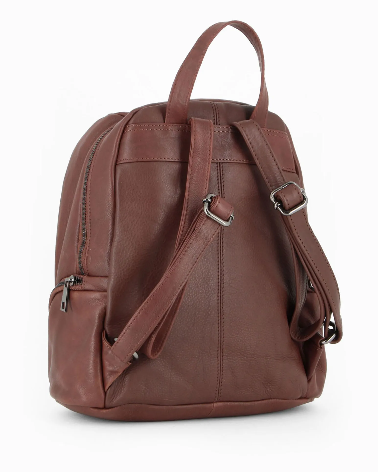 ALEX&CO - Zaino marrone in VERA PELLE con tasche frontali e laterali