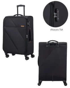 AMERICAN TOURISTER - TROLLEY NERO IN TESSUTO ESPANDIBILE CON LUCCHETTO TSA