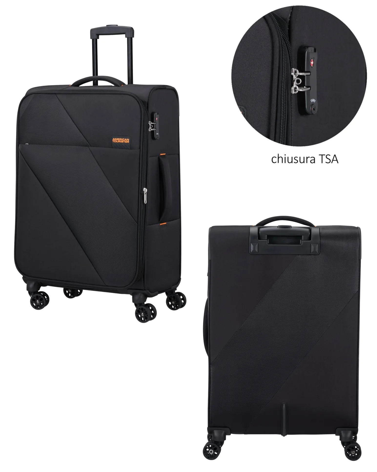 AMERICAN TOURISTER - TROLLEY NERO IN TESSUTO ESPANDIBILE CON LUCCHETTO TSA