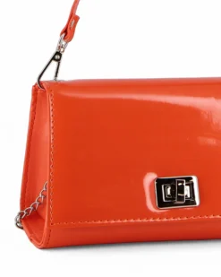 ANNES NICOLE - Pochette arancione un manico con patta in vernice e chiusura a girello, MADE IN ITALY