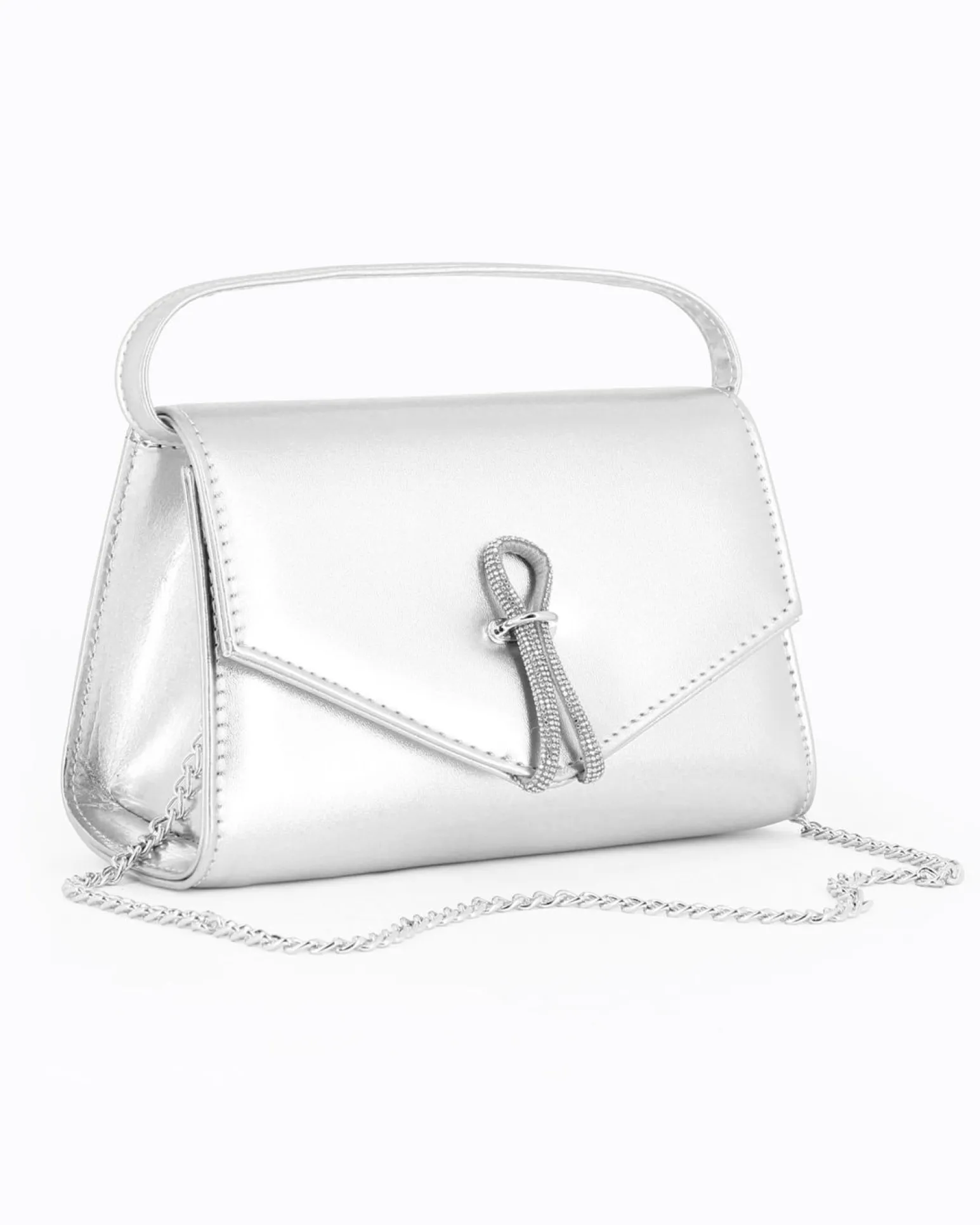 ANNES NICOLE - Pochette argento con cinturino in strass sulla patta e tracolla a catenina