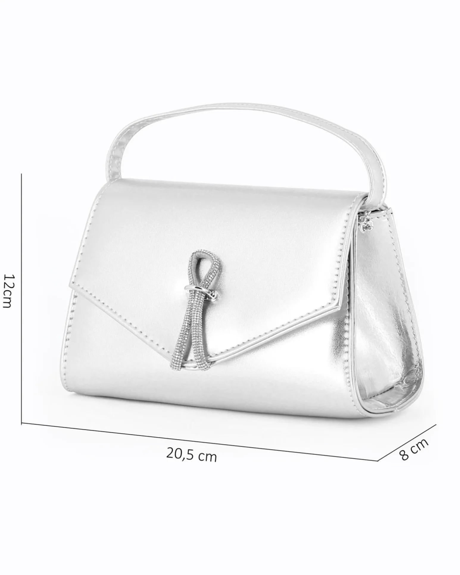 ANNES NICOLE - Pochette argento con cinturino in strass sulla patta e tracolla a catenina