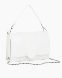 ANNES NICOLE - Pochette bianca con patta e tracolla a catenina