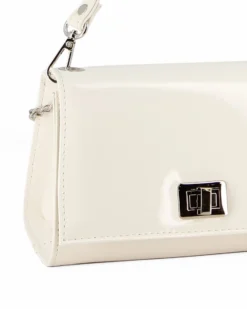 ANNES NICOLE - Pochette bianca un manico con patta in vernice e chiusura a girello, MADE IN ITALY