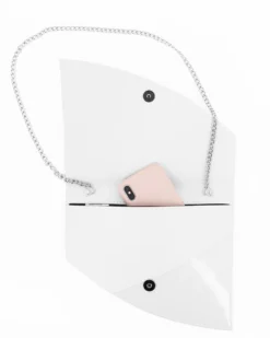 ANNES NICOLE - Pochette bianca a punta con inserto in vernice e patta, MADE IN ITALY