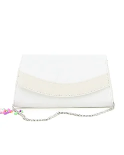 ANNES NICOLE - Pochette bianca con fascia glitterata sulla patta, MADE IN ITALY