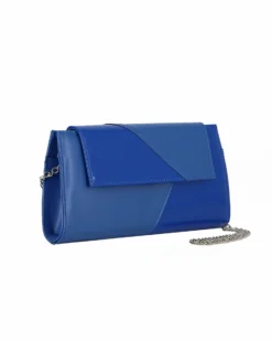 ANNES NICOLE - Pochette blu con inserti in vernice e patta, MADE IN ITALY