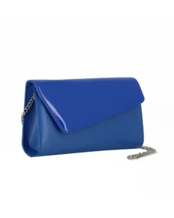 ANNES NICOLE - Pochette blu elettrico con patta in vernice, MADE IN ITALY
