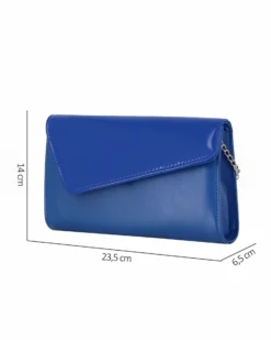 ANNES NICOLE - Pochette blu elettrico con patta in vernice, MADE IN ITALY