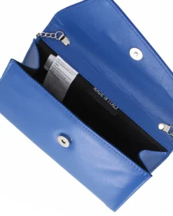 ANNES NICOLE - Pochette blu elettrico con patta in vernice, MADE IN ITALY