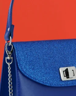 ANNES NICOLE - Pochette bluette un manico con patta glitterata, chiusura a girello e catenina removibile, MADE IN ITALY