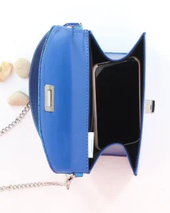 ANNES NICOLE - Pochette bluette un manico con patta glitterata, chiusura a girello e catenina removibile, MADE IN ITALY