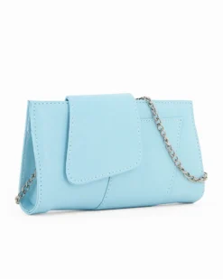ANNES NICOLE - Pochette celeste con fascia e pattina in vernice, MADE IN ITALY