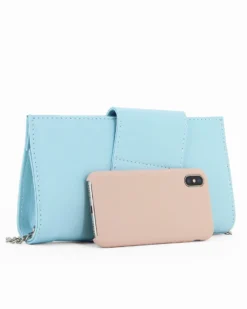 ANNES NICOLE - Pochette celeste con fascia e pattina in vernice, MADE IN ITALY