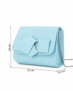ANNES NICOLE - Pochette celeste con patta in vernice e fiocco removibile, MADE IN ITALY