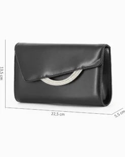 ANNES NICOLE - Pochette nera con cinturini in strass sulla patta e tracolla a catenina