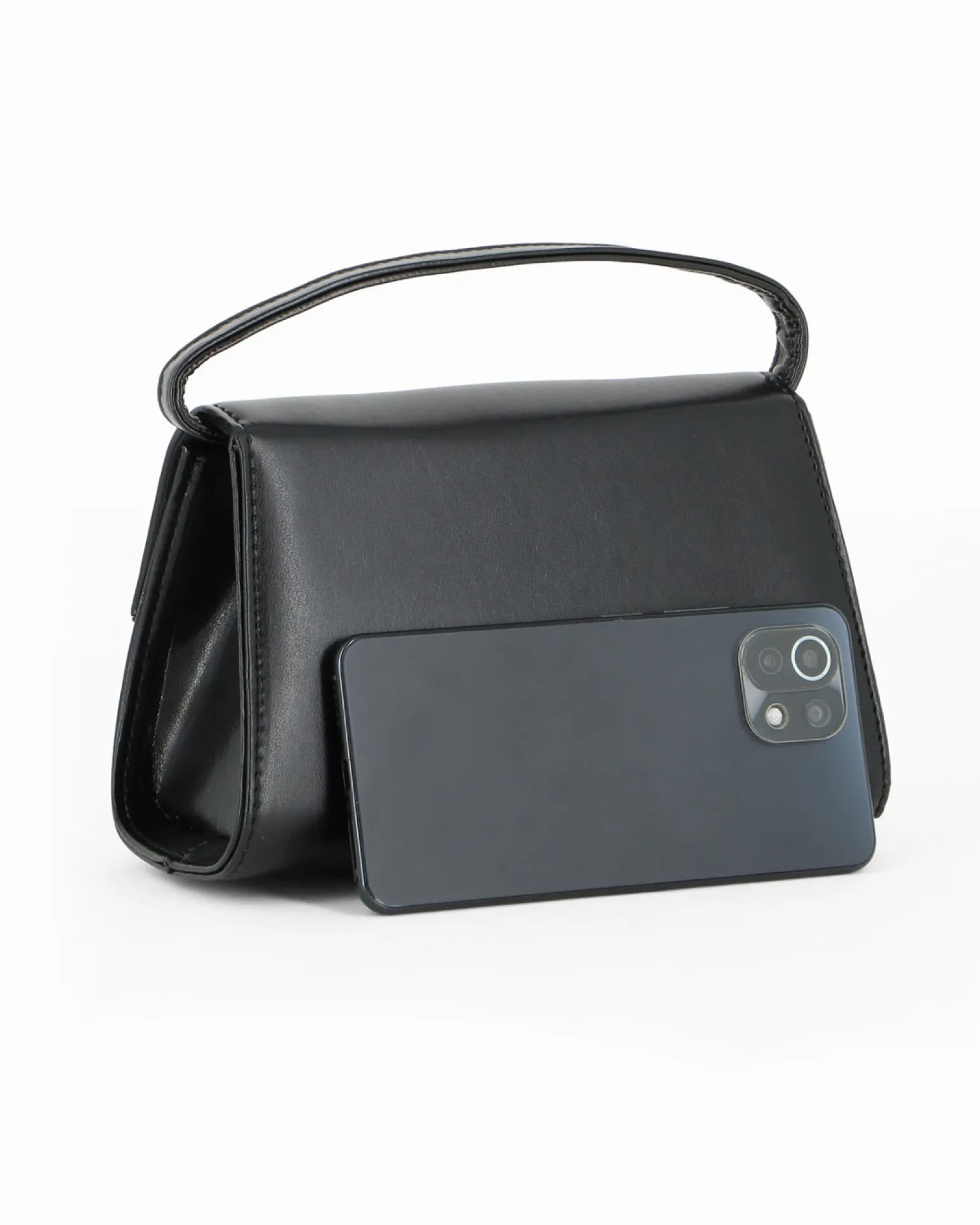 ANNES NICOLE - Pochette nera con cinturino in strass sulla patta e tracolla a catenina
