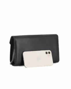 ANNES NICOLE - Pochette nera con patta in vernice, MADE IN ITALY