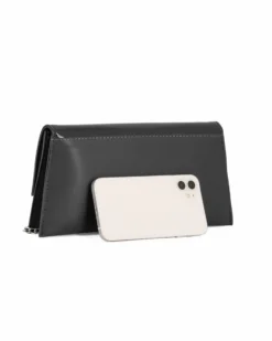 ANNES NICOLE - Pochette nera con due scomparti interni e patta in vernice, MADE IN ITALY