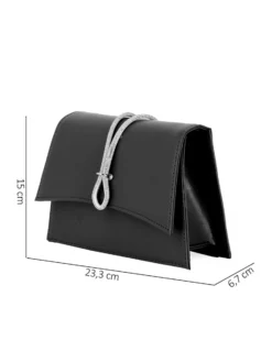 ANNES NICOLE - Pochette nera con cinturino in strass sulla patta, MADE IN ITALY