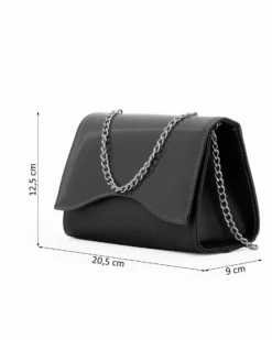 ANNES NICOLE - Pochette nera con patta in vernice e doppia catenina, MADE IN ITALY