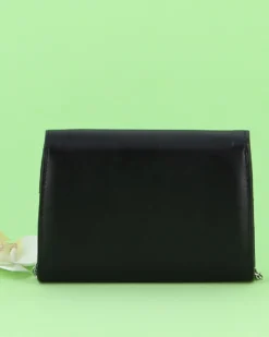 ANNES NICOLE - Pochette nera con fiocco glitterato sulla patta, MADE IN ITALY