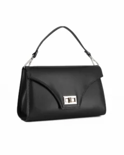 ANNES NICOLE - Pochette nera un manico con patta e chiusura a girello, MADE IN ITALY