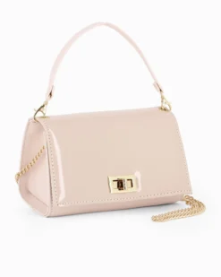 ANNES NICOLE - Pochette nude un manico con patta in vernice e chiusura a girello, MADE IN ITALY