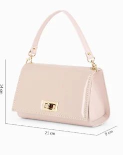 ANNES NICOLE - Pochette nude un manico con patta in vernice e chiusura a girello, MADE IN ITALY