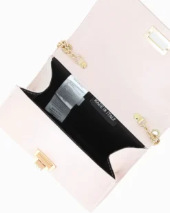 ANNES NICOLE - Pochette nude un manico con patta in vernice e chiusura a girello, MADE IN ITALY