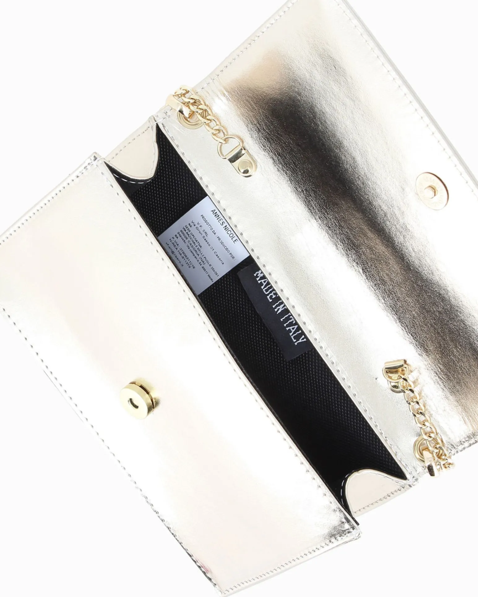 ANNES NICOLE - Pochette oro con patta e tracolla a catenina