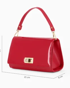 ANNES NICOLE - Pochette rossa un manico con patta in vernice e chiusura a girello, MADE IN ITALY