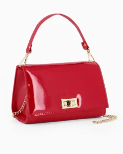 ANNES NICOLE - Pochette rossa un manico con patta in vernice e chiusura a girello, MADE IN ITALY