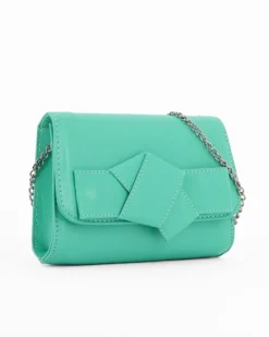 ANNES NICOLE - Pochette verde acqua con patta in vernice e fiocco removibile, MADE IN ITALY