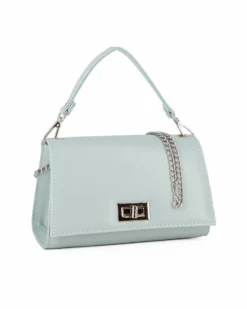 ANNES NICOLE - Pochette verde acqua un manico con patta in vernice e chiusura a girello, MADE IN ITALY