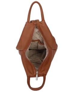ANNES NICOLE - Zaino cuoio due manici con doppia tasca frontale e spalline regolabili con zip