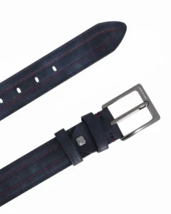 ARMATA DI MARE - Cinta blu con cuciture rosse e fodera in VERA PELLE