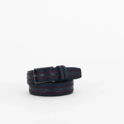 ARMATA DI MARE - Cinta blu e rossa con fodera in VERA PELLE e fibbia grigia metallizzata