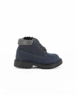 AVERIS - Scarponcino primi passi blu con lacci, zip laterale e sottopiede in VERA PELLE