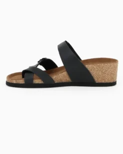 BACHATA - Ciabatta infradito nera effetto matte con doppia fibbia e sottopiede in VERA PELLE, zeppa 5CM