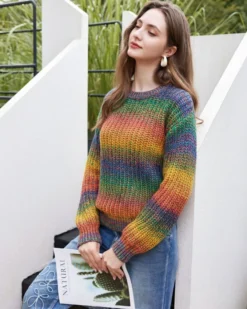 BACHATA - Maglia manica lunga arcobaleno lavorato a maglia da donna