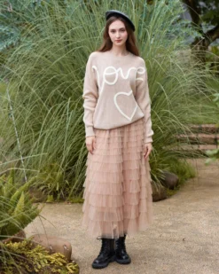 BACHATA - Maglia manica lunga beige e bianca da donna