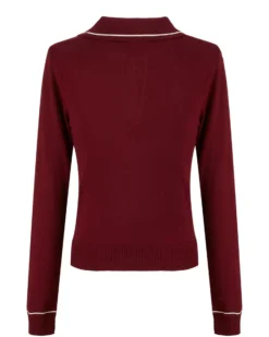 BACHATA - Maglia manica lunga bordeaux con scollo a V e colletto da donna