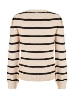 BACHATA - Maglia manica lunga beige a righe nere con scollo quadrato