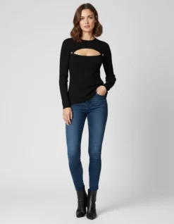 BACHATA - Maglia manica lunga cut out nera con finti bottoni