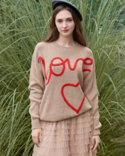 BACHATA - Maglia manica lunga taupe e rossa da donna