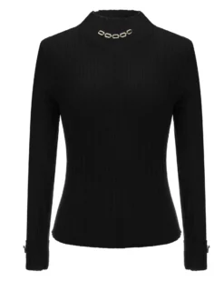 BACHATA - Maglia nera da donna a manica lunga con collo alto