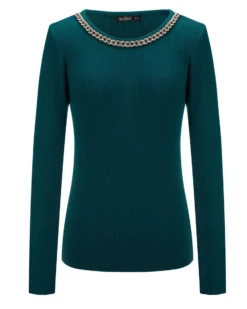 BACHATA - MAGLIA OTTANIO CON DETTAGLIO CATENA CON STRASS SUL COLLO